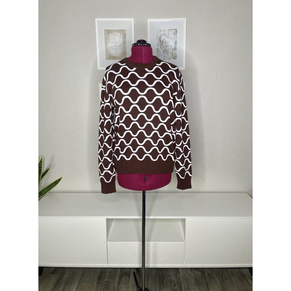 United‎ Colors Of Benetton Sweater Women's Medium Crew Neck Brown White